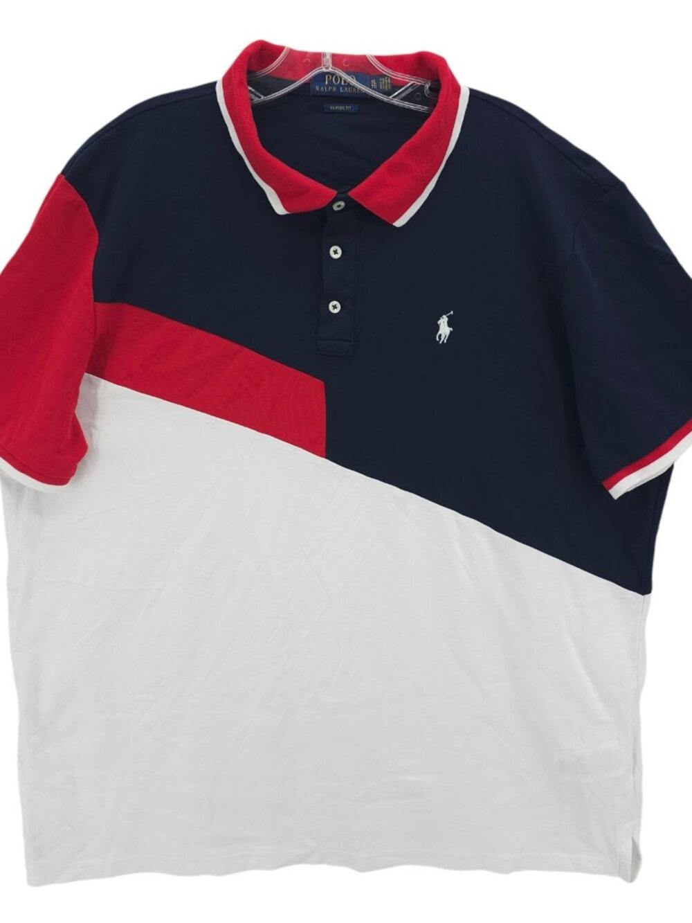 POLO RALPH LAUREN Colorblock Polo Shirt Red White Blue Classic Fit Size XL